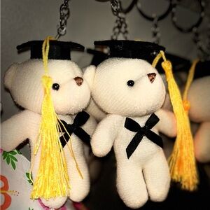 All 10 NWT Graduation Teddy Keychains - White Plush with Yellow Tassel